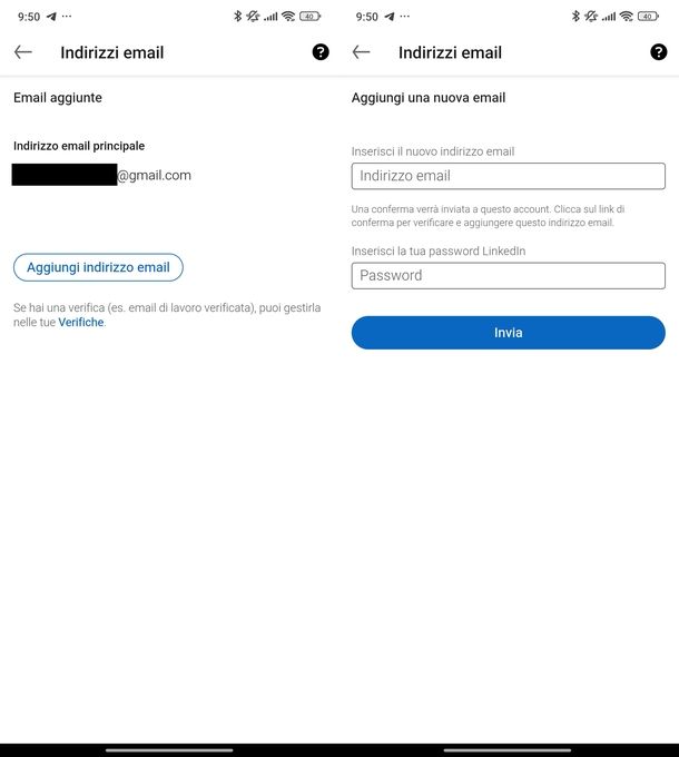 Cambiare indirizzo email LinkedIn Android