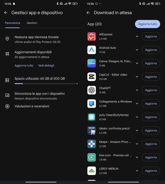 Aggiornare tutte app Android