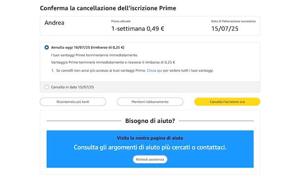 Disdire Amazon Prime dopo 30 giorni