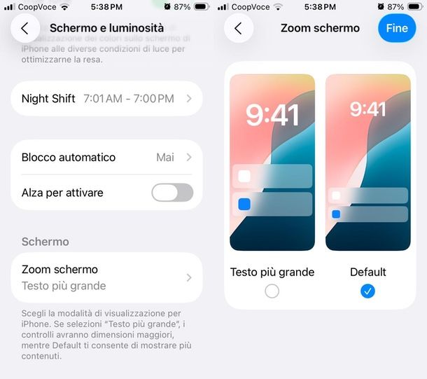 Togliere zoom schermo luminosità iPhone