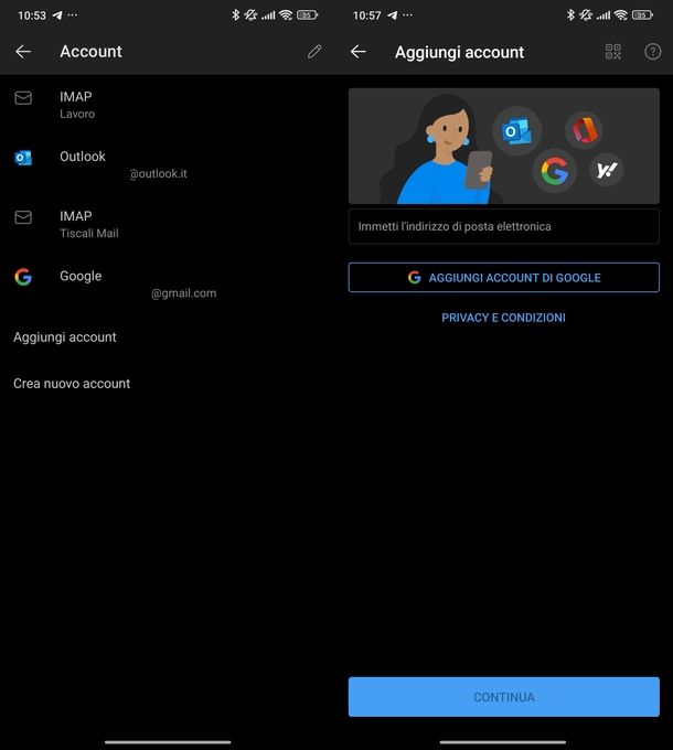 Cambiare indirizzo email Outlook Android