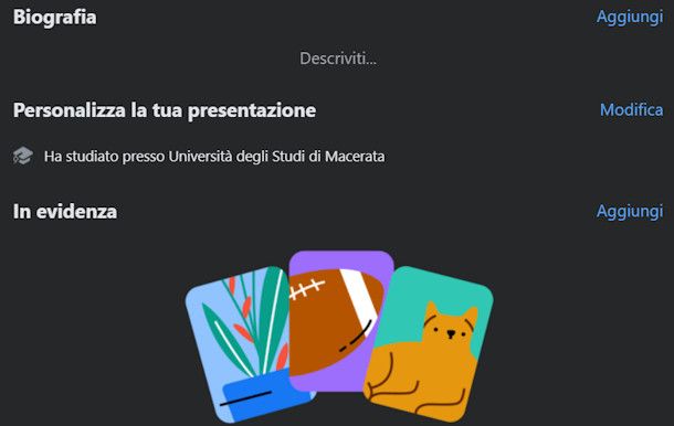 Aggiungere le informazioni del profilo Facebook