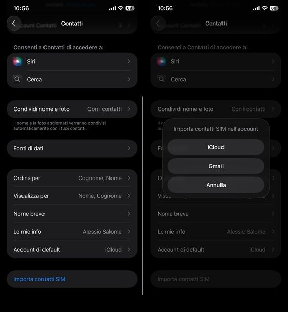 Salvare contatti Google SIM iPhone