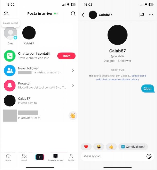 Come chattare su TikTok: iPhone