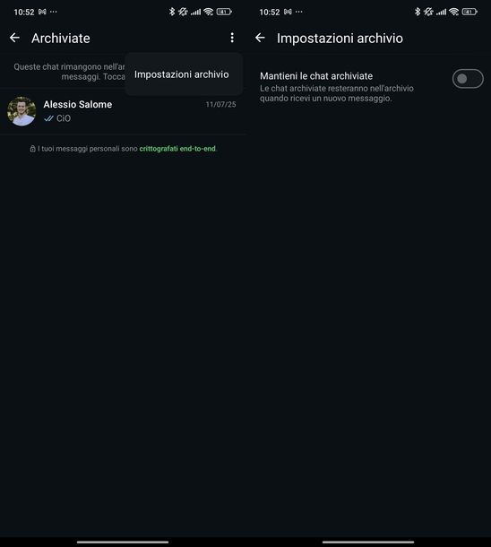 Togliere chat archiviata WhatsApp Android