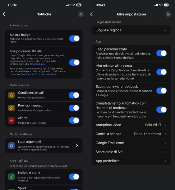 Attivare notizie Google app iPhone