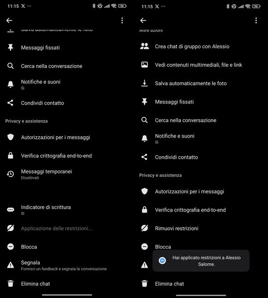 Applicare restrizioni profilo Messenger Android
