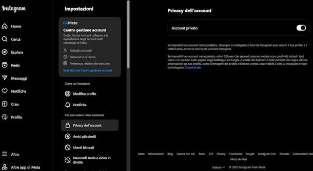 Account privato Instagram