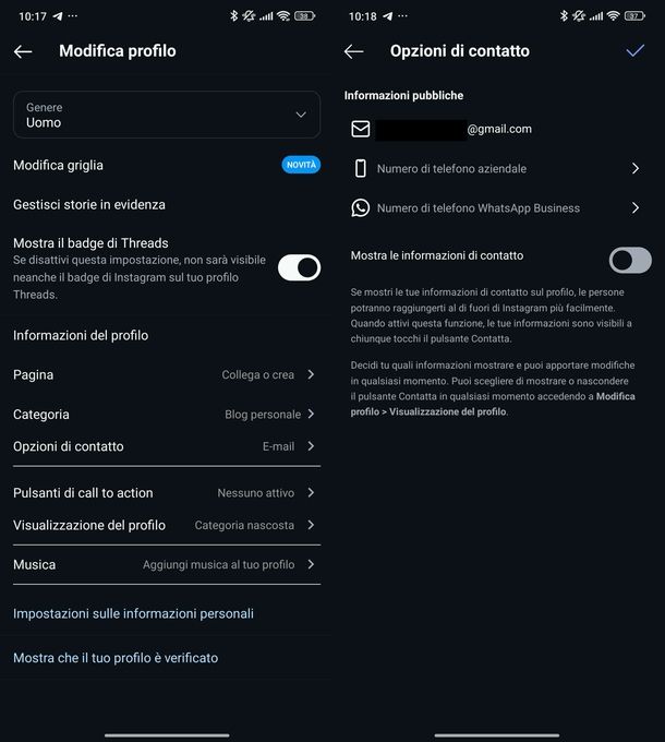 Cambiare indirizzo email Instagram Android