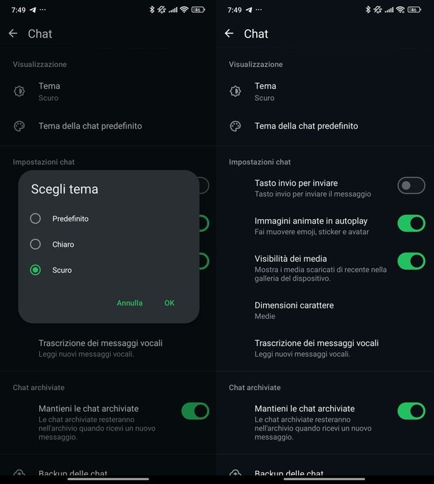 Mettere sfondi diversi WhatsApp Android