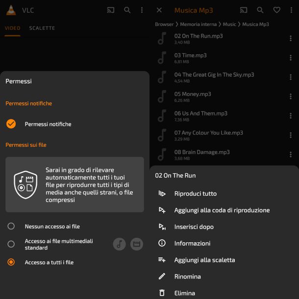 creazione playlist su app VLC