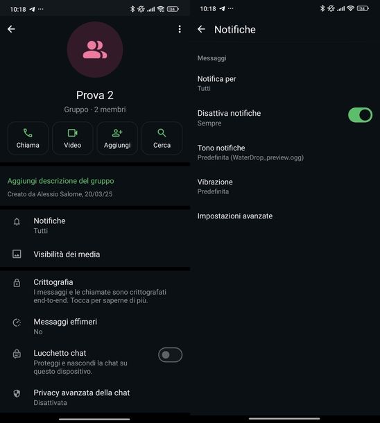 Disattivare notifiche gruppi WhatsApp Android