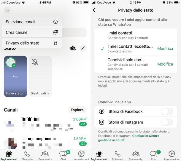 WhatsApp iOS iPadOS gestire visualizzazione stati