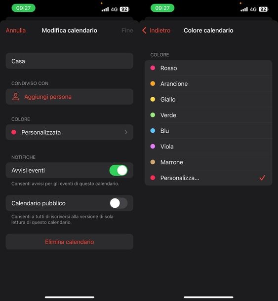 Aggiungere colori calendario esistente iPhone