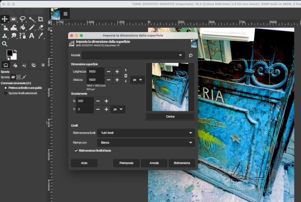 funzione Dimensione Superficie GIMP
