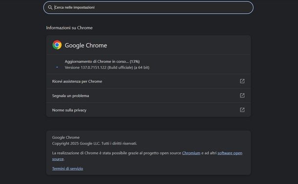 Aggiornare Chrome Windows