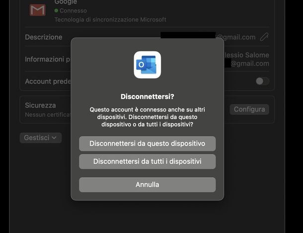 Uscire Gmail Outlook macOS