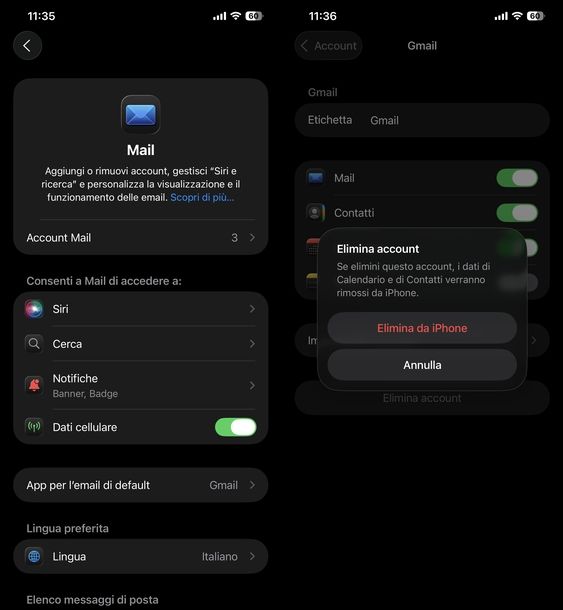 Uscire Gmail impostazioni iOS
