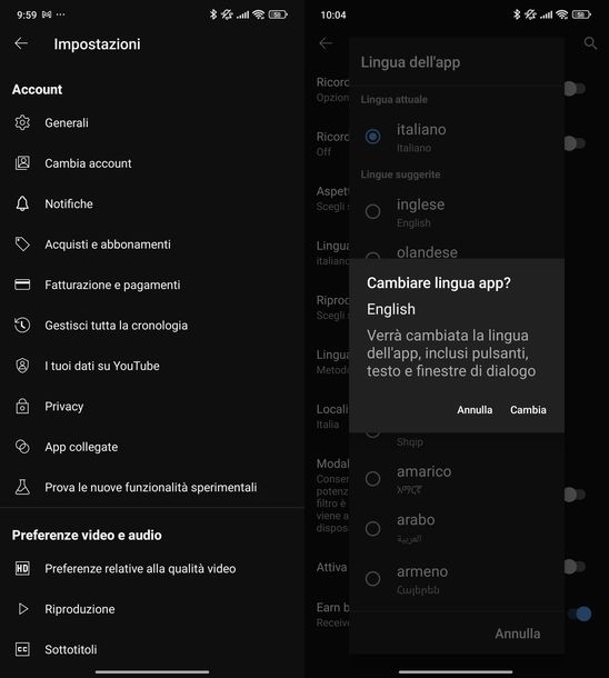 Togliere traduzione automatica titoli YouTube Android