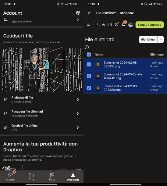 Recuperare foto cestino Dropbox Android