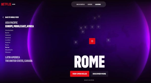ricerca lavoro per sede sul sito Netflix