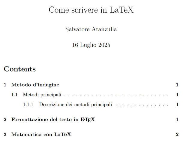Esempio di indice con LaTeX