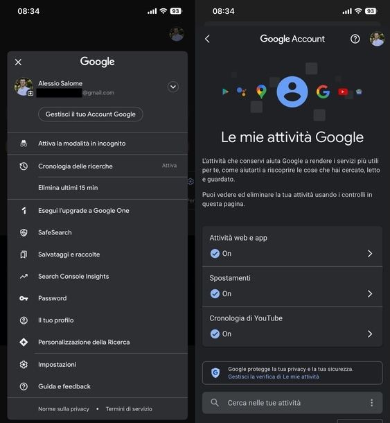 Vedere cronologia ricerche Google