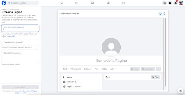 Creare pagina Facebook