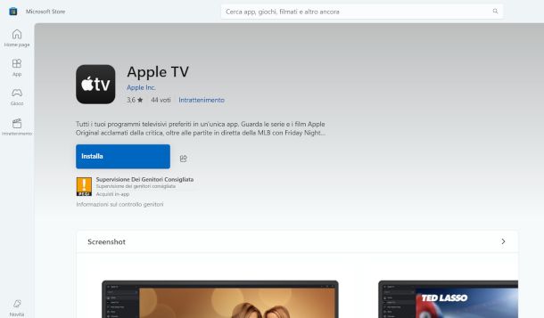 pagina Microsoft Store App TV 