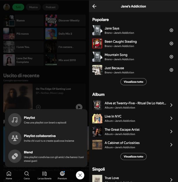 schermate app spotify creazione playlist