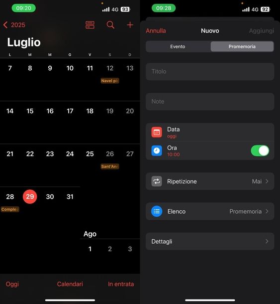 Creare nuovo elenco app Promemoria iPhone