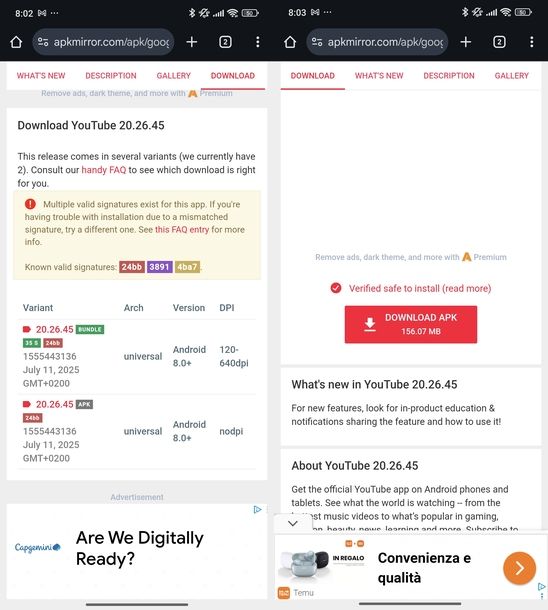 Aggiornare YouTube senza Google Play Store