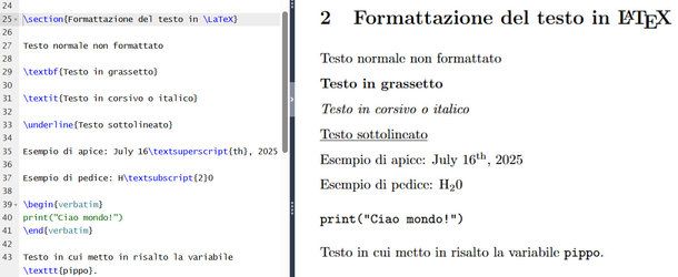 Esempi di formattazione in LaTeX