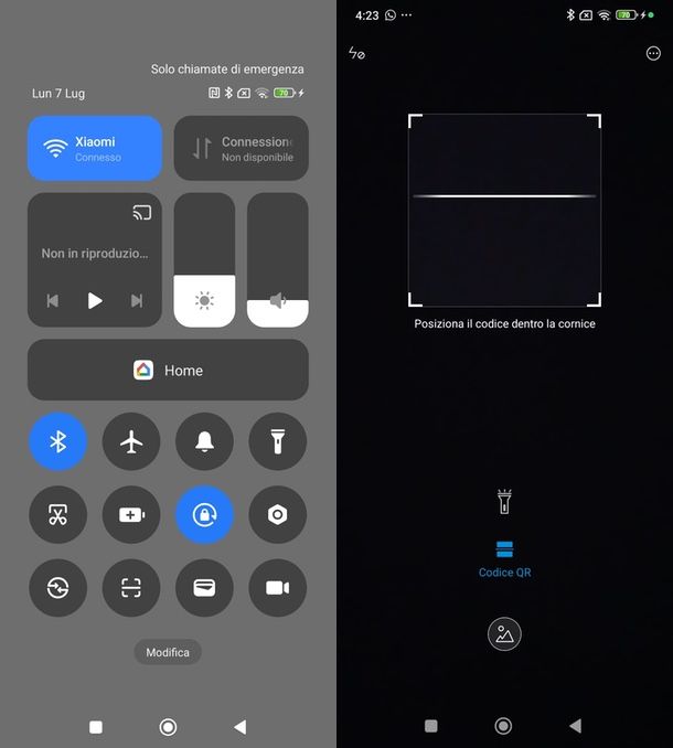 Centro di controllo Xiaomi Scanner QR code