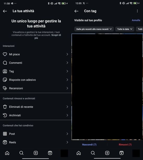 Nascondere foto taggate Instagram Android
