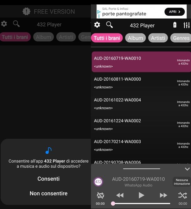 L'app di 432 Player