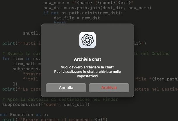 Archiviare conversazione ChatGPT macOS