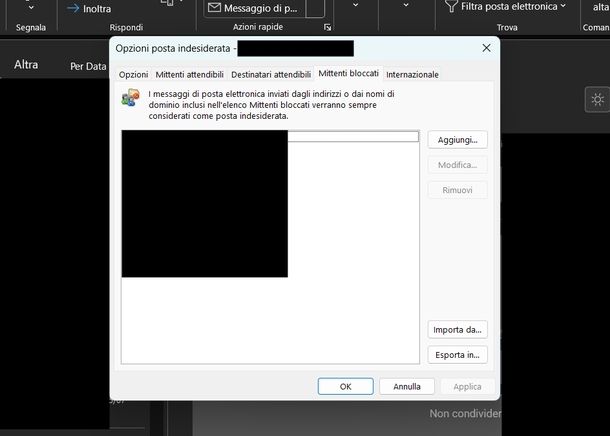 Bloccare email da indirizzo Microsoft Outlook classic Windows
