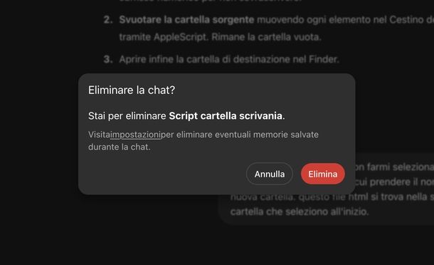 Eliminare conversazione ChatGPT Web