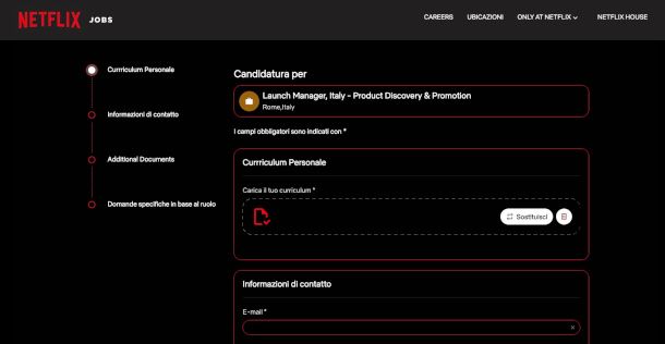 procedura guidata candidatura lavoro Netflix