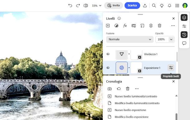 pannelli cronologia e proprietà dei livelli