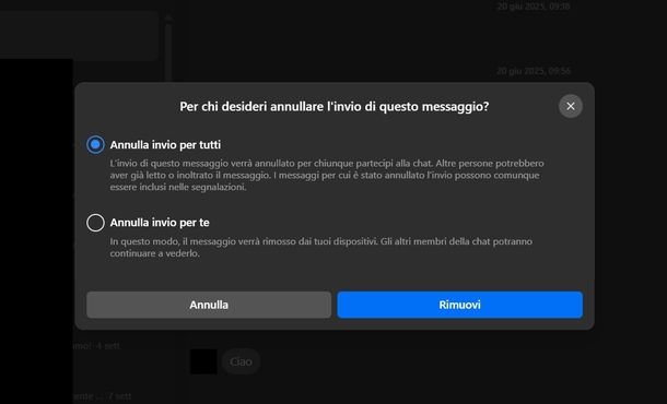 Annullare invio messaggi Messenger Windows