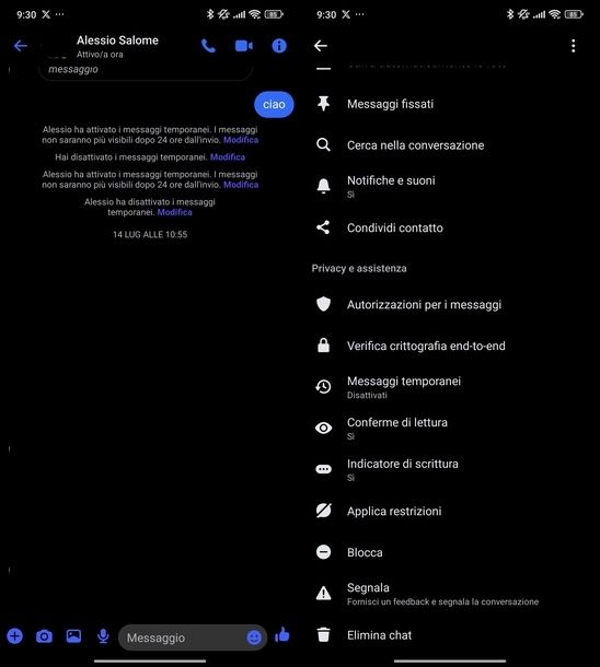 Applicare restrizioni account Messenger Android