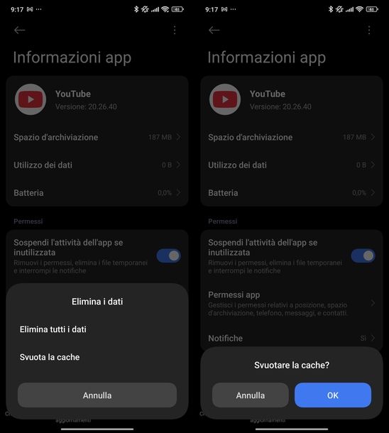 Cancellare cache YouTube Android
