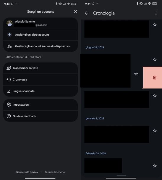 Cancellare cronologia Google Traduttore Android