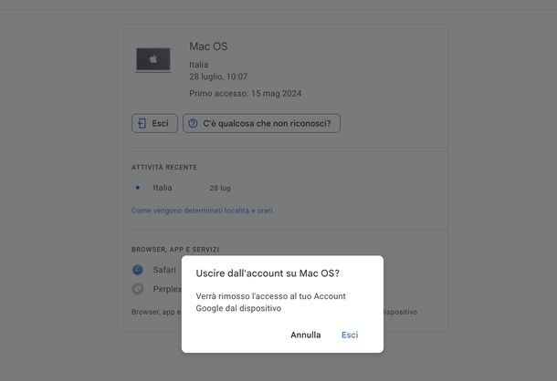 Uscire Gmail da tutti i dispositivi