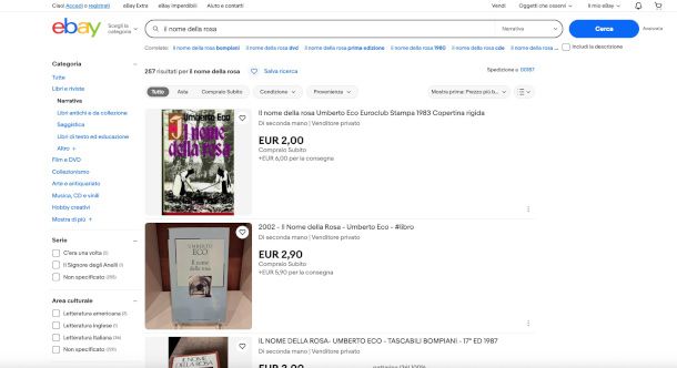 schermata sito eBay