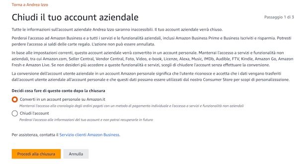 Cancellare account Amazon Business