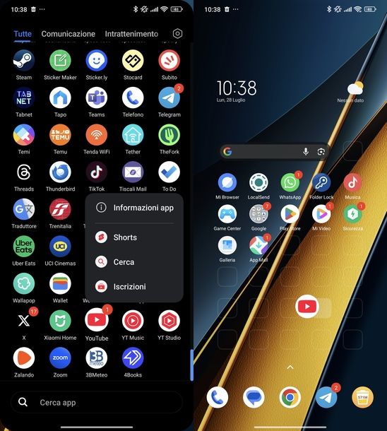 Mettere icona app YouTube Home Android
