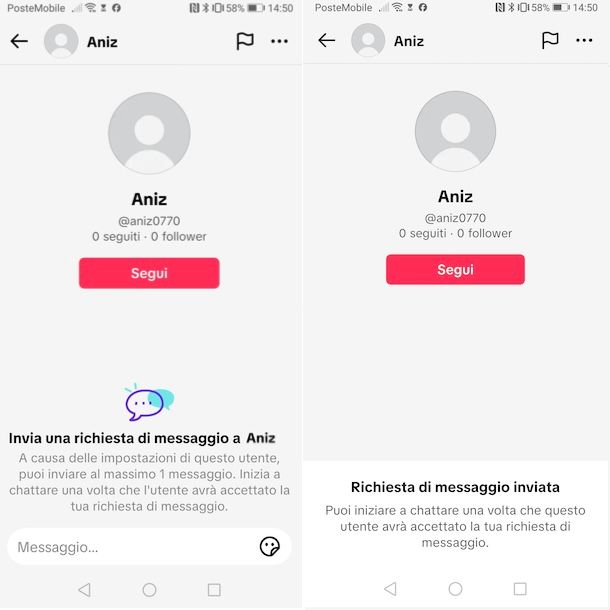 TikTok richieste di messaggi